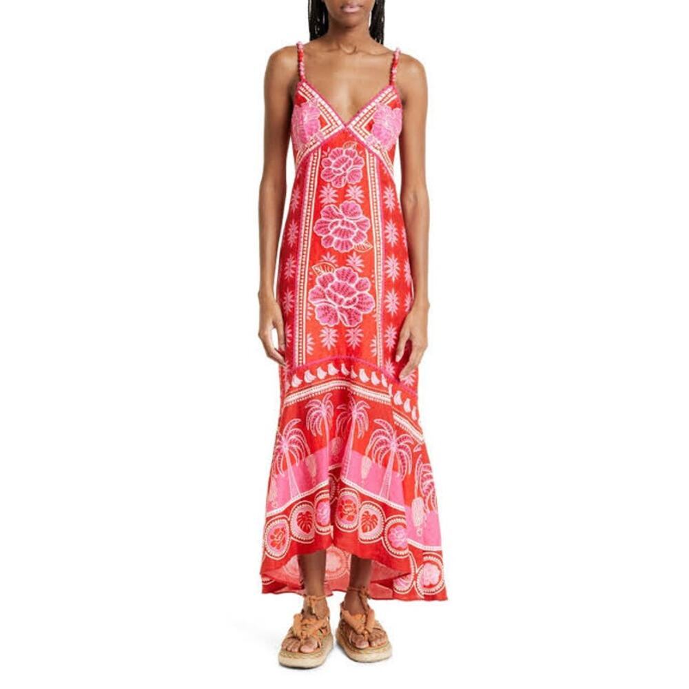 Farm Rio Summer SunriseEmbroidered Linen Maxi Dress NWT- Size L - Picture 2 of 15